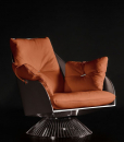 Gloss orange swivel armchair by Giuseppe Viganò in hardwood frame and seat and backrest high-quality leather cushions. Free shipping made in Italy furniture