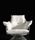 Gloss white swivel armchair by Giuseppe Viganò in hardwood frame and seat and backrest high-quality leather cushions. Free shipping made in Italy furniture.