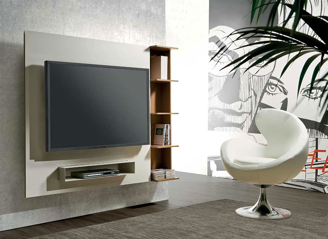 Clever TV cabinet with a hidden storage system. A front shelf houses your decoder. Wood lacquered frame. Design by Bonfanti and Moscatelli. Free delivery.
