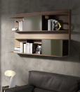 HUGO Wall bookcase Walnut stained ash with sliding doors in matt bronze glass.