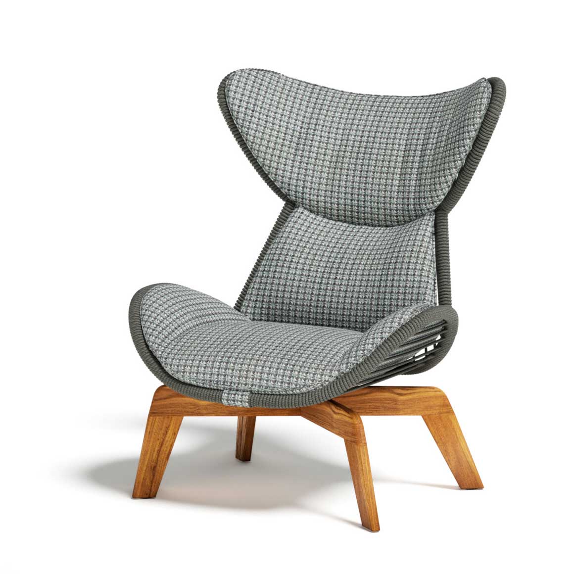 Élégance digne d'un article d'intérieur, ce fauteuil lounge a base en teck et structure tubulaire avec cordes et coussins rembourrés. Livraison gratuite.