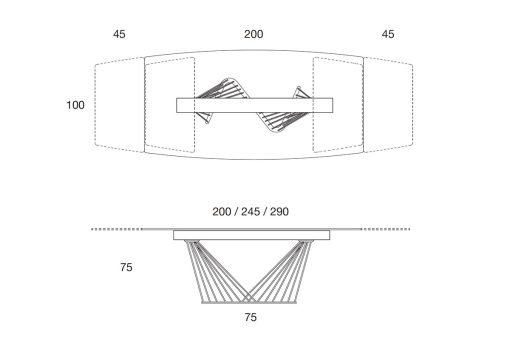 La table extensible Harp, dessinée par Andrea Lucatello, a le top en forme de tonneau et en céramique. Ameublement haut de gamme en livraison à domicile.