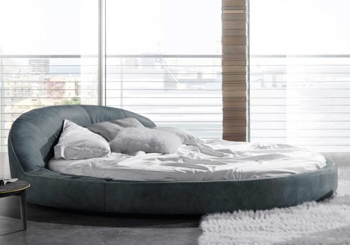 Letto rotondo rivestito in pelle Burt