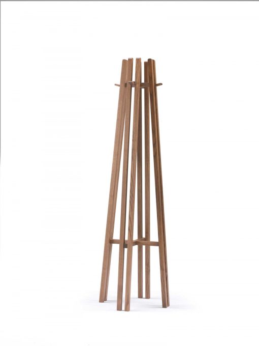 KEN Floor Coat Hanger in solid walnut-stained plywood.