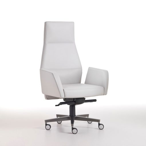 Kefa executive armchair in white leather, design Matteo Nunziati. Steel frame and polyurethane. 5-star aluminium swivel base. Free delivery. Online shopping