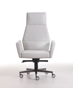 Kefa executive armchair in white leather, design Matteo Nunziati. Steel frame and polyurethane. 5-star aluminium swivel base. Free delivery. Online shopping