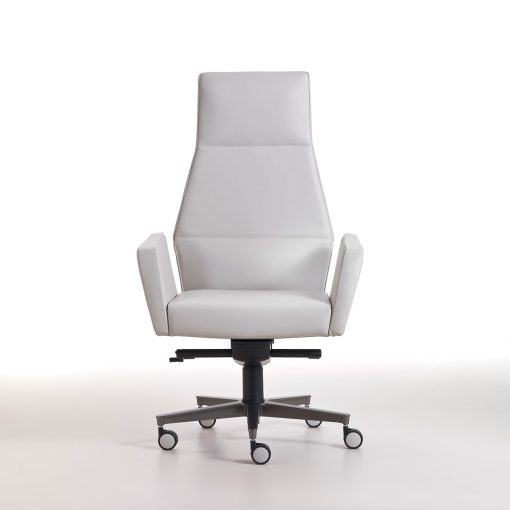 Kefa executive armchair in white leather, design Matteo Nunziati. Steel frame and polyurethane. 5-star aluminium swivel base. Free delivery. Online shopping