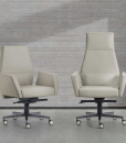 Kefa executive and conference armchairs in white leather, design Matteo Nunziati. Steel frame and polyurethane. 5-star aluminium swivel base. Free delivery. Online shopping