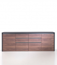 The 4 units low cabinet in walnut and leather is part of the Kefa collection by Matteo Nunziati for the office and is also perfect for an exclusive home.