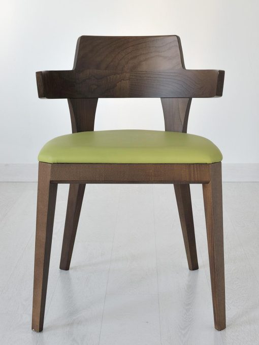 Padded chair in wood with armrests. Covering in velvet or in soft leather. Many colours available. Online shopping and home delivery. Made in Italy.
