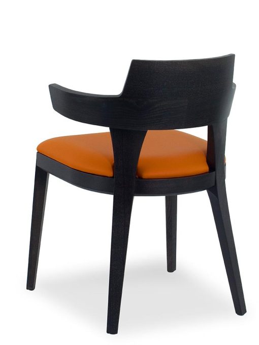 Padded chair in wood with armrests. Covering in velvet or in soft leather. Many colours available. Online shopping and home delivery. Made in Italy.