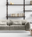 Lolita armchair in orange leather and walnut base