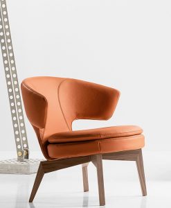 Lolita armchair in orange leather and walnut base