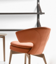Lolita armchair in orange leather and walnut base