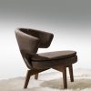 Lolita small armchair in brown leather has a walnut base and can be shipped for free. Ideal for use at home or in a luxurious office. Online shopping