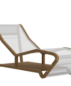 Chaise longue d'extérieur haut de gamme. Teak acier et textilène. Vente en ligne de mobilier de luxe pour jardins et terrasses.