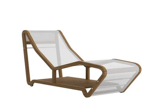 Chaise longue da giardino con struttura in teak ed acciaio. Seduta in textilene bianco. Mobili da esterno. Vendita online