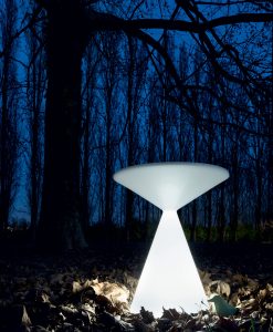 Lucy is a built-in LED round coffee table suitable for outdoor use. Andrea Lucatello design, polyurethane, RGB light and remote control, removable top.