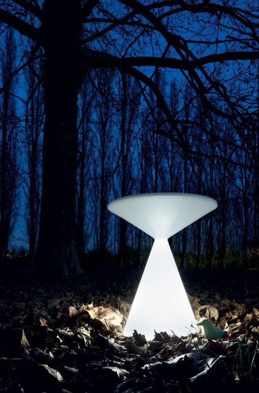 Lucy is a built-in LED round coffee table suitable for outdoor use. Andrea Lucatello design, polyurethane, RGB light and remote control, removable top.