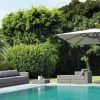High quality and generous size. 3x3 metres, off-centre foot, a beautiful sun umbrella for your garden, terrace, also perfect for bars and restaurants.