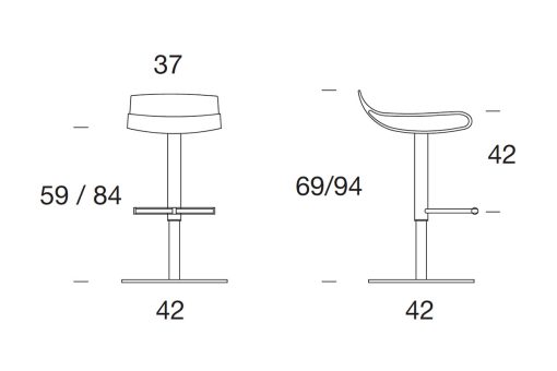 Meggy tabouret tournant et réglable en hauteur, dimensions