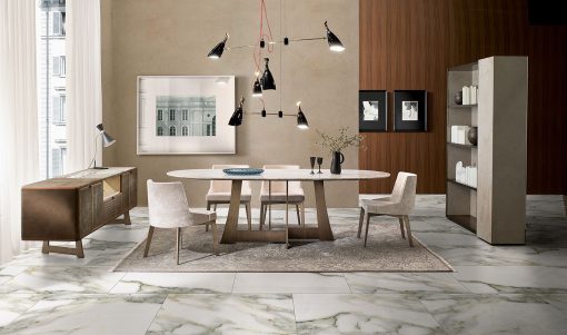 Oval design dining table made in italy. Marble table designed by Umberto Asnago. Buy online our luxury Italian furniture for home, office, garden.