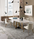 Oval design dining table made in italy. Marble table designed by Umberto Asnago. Buy online our luxury Italian furniture for home, office, garden.