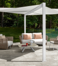 White gazebo with retractable solar shade sail. 2,8 x 2,8 m. LED profiles with remote control. Aluminium poles with anchoring plates and wheels. Free delivery