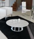 Tavolino rotondo con base cromata e piano in vero o marmo (bianco Carrara o nero Marquinia). Diametro cm 100. Vendita online, consegna a domicilio gratuita.