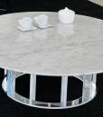 Tavolino rotondo con base cromata e piano in vero o marmo (bianco Carrara o nero Marquinia). Diametro cm 100. Vendita online, consegna a domicilio gratuita.
