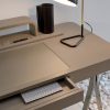 Luxurious writing desk leather covered. You can also use it as toiletry desk. Wood, saddle leather, steel and glass, as well as Umberto Asnago design.