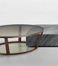 Design by Daniele Lo Scalzo Moscheri. 2 coffee tables in one. A square table in marble and a round one in walnut wood and bronzed glass. Free home delivery.