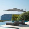High quality and generous size. 3x3 metres, off-centre foot, a beautiful sun umbrella for your garden, terrace, also perfect for bars and restaurants.