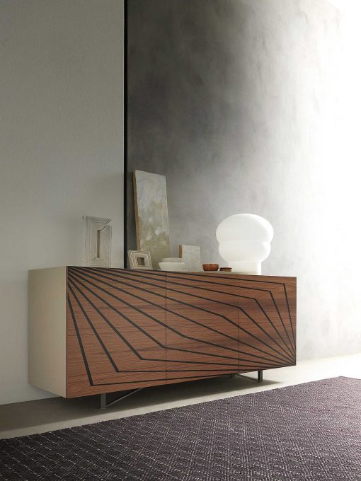 3-door sideboard in lacquered MDF. Walnut veneered doors with ebony inlays. Design by Andrea Lucatello. Made in Italy. Online shopping and home delivery.