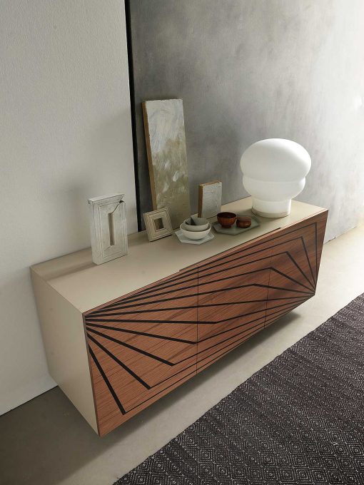 3-door sideboard in lacquered MDF. Walnut veneered doors with ebony inlays. Design by Andrea Lucatello. Made in Italy. Online shopping and home delivery.