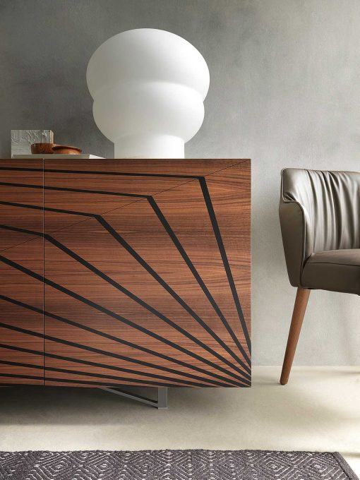 3-door sideboard in lacquered MDF. Walnut veneered doors with ebony inlays. Design by Andrea Lucatello. Made in Italy. Online shopping and home delivery.