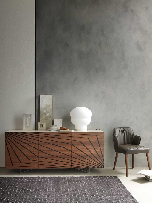 3-door sideboard in lacquered MDF. Walnut veneered doors with ebony inlays. Design by Andrea Lucatello. Made in Italy. Online shopping and home delivery.