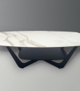 Ceramic top in white statuary colour and metal base. This modern coffee table also has an additional shelf. Its legs are ash grey painted. Online shopping.