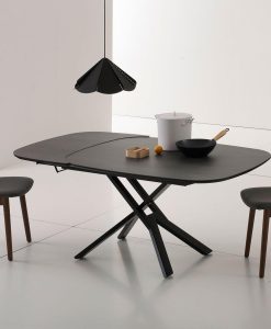 Table transformable elliptique. Hauteur réglable table / table basse. Plan en céramique ou en Fenix. Mobilier de salon contemporain. Livraison gratuite.