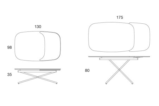 Table transformable elliptique. Hauteur réglable table / table basse. Plan en céramique. Mobilier de salon contemporain. Achat en ligne, livraison gratuite.