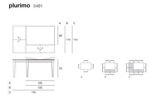 Plurimo rectangular transformable table. Design by Hanno Giesler