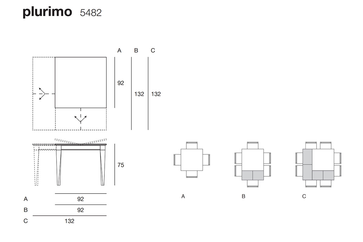 Plurimo square transformable table