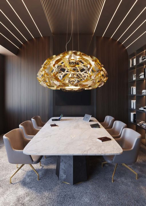 Original and luxurious round gold suspension handmade in Italy with recyclable technopolymers. Stunning three-dimensional effect. Free home delivery.