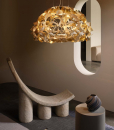 Original and luxurious round gold suspension handmade in Italy with recyclable technopolymers. Stunning three-dimensional effect. Free home delivery.