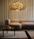 Original and luxurious round gold suspension handmade in Italy with recyclable technopolymers. Stunning three-dimensional effect. Free home delivery.