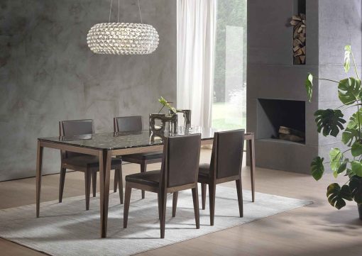 Table de repas rectangulaire en bois et marbre. Vente en ligne de tables design haut de gamme made in italy avec livraison gratuite. Ameublement de luxe.