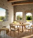 Tavolo di lusso per giardino e terrazza. Teak Indonesiano. Piano rotondo diametro 150 cm. Vendita online di mobili di lusso da esterno.