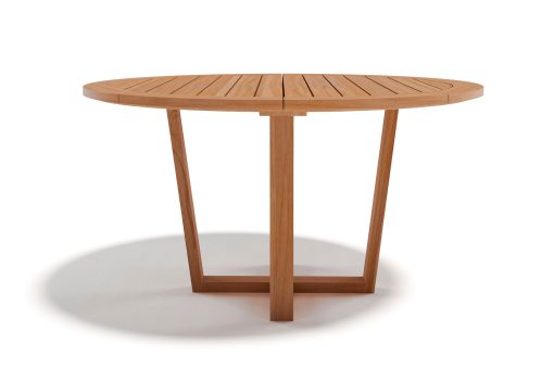 Luxury outdoor round table. Solid Asian teak wood. Luxury furniture for garden and terrace. Online sale.