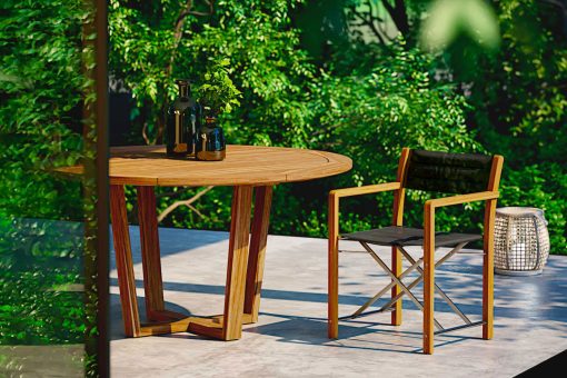 La table ronde de jardin que nous vous proposons est réalisée en teck Indonésien massif, et parfaite pour l'extérieur. Achetez en ligne nos tables et chaises de jardin.