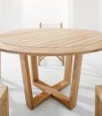 Luxury outdoor round table. Indonesian teak wood. Luxury furniture for garden and terrace. Online sale.